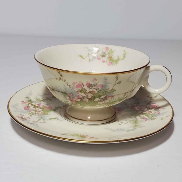Theodore Haviland Teacup and Saucer Pink Flowers Vintage - Picture 2 of 10